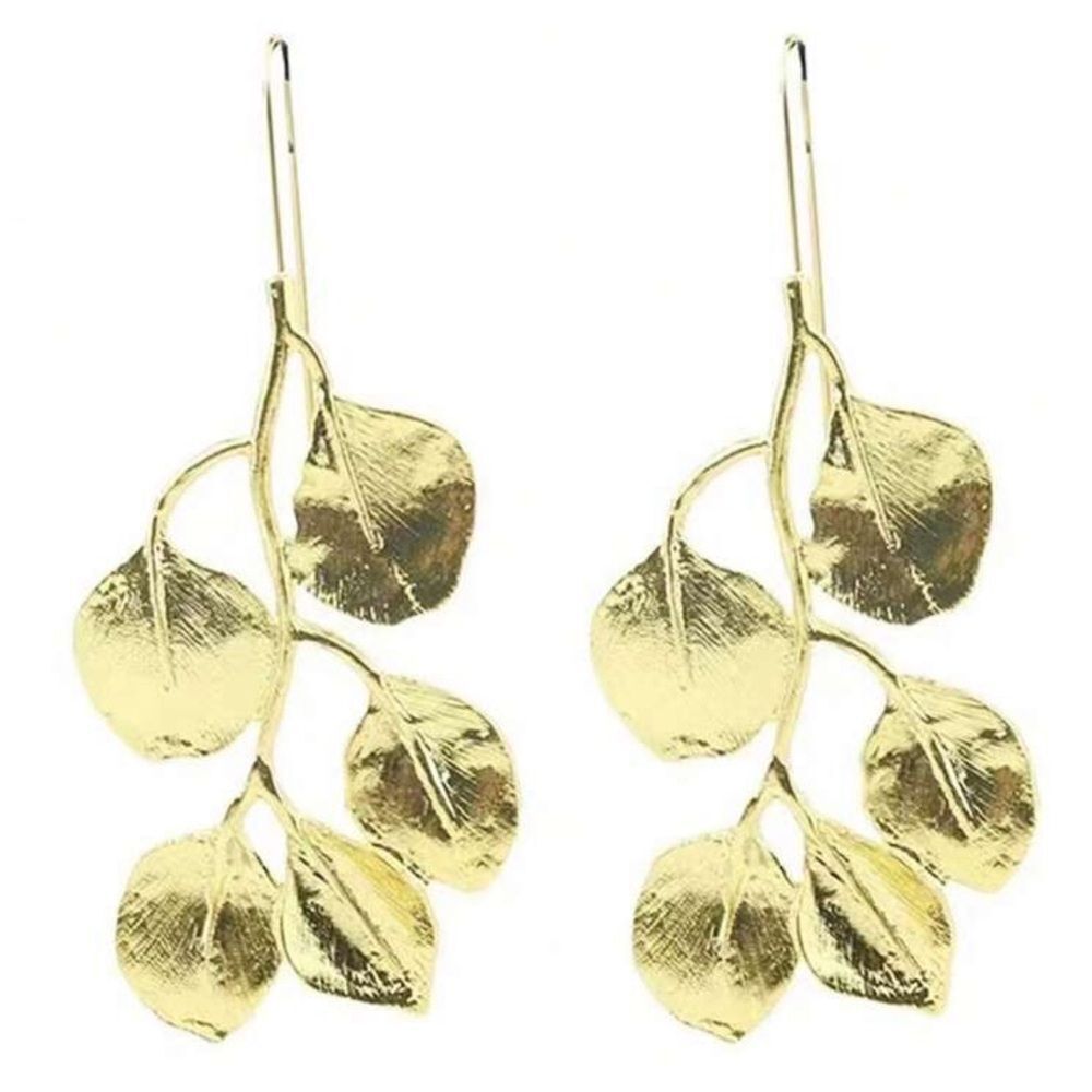 Elegant Gold Leaf Drop Earrings - Statement Women Jewelry R344 - Picture 2 of 3